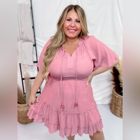 Gigio | Apple Blossom Ruffle Tiered Dress New Medium Dusty Rose Bohemian Spring - Picture 5 of 8